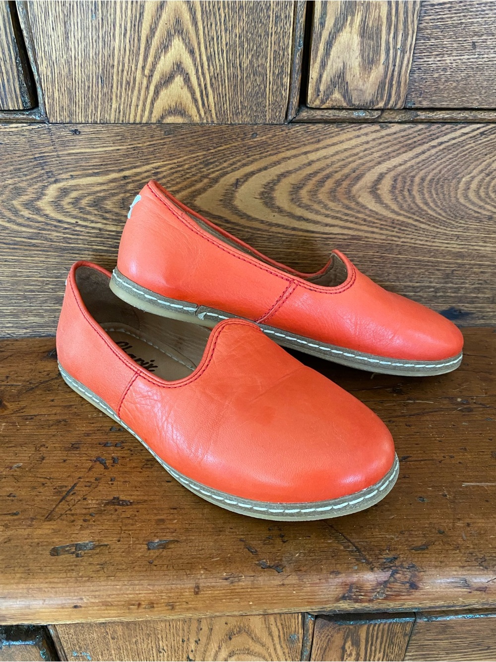 Charix Istanbul 35 5 orange leather slip on flats loafers handmade